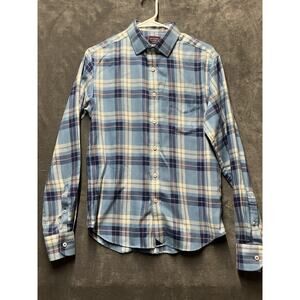 Untuckit Button Down Shirt Men’s Sz S Slim Blue Plaid Wrinkle-Free Preppy USA